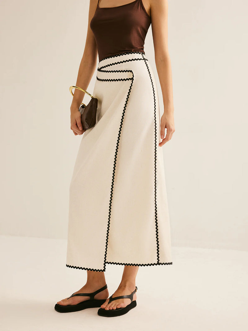 Wave Trim Midi Skirt