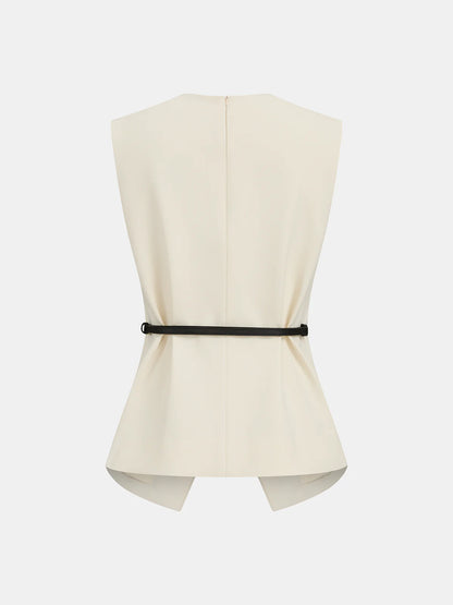 Sleeveless Belted Top with Pants Outfit