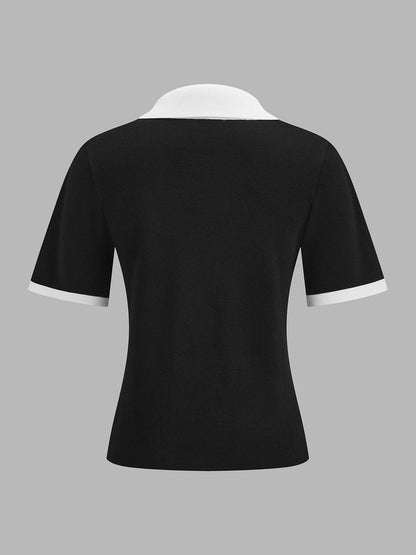 Black & White Short Sleeve Polo Top